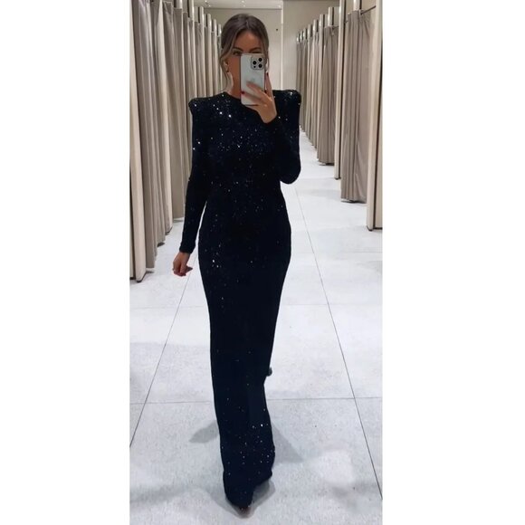 Zara Sequin Dress with Shoulder Pads ZW Collection - Picture 6 of 13